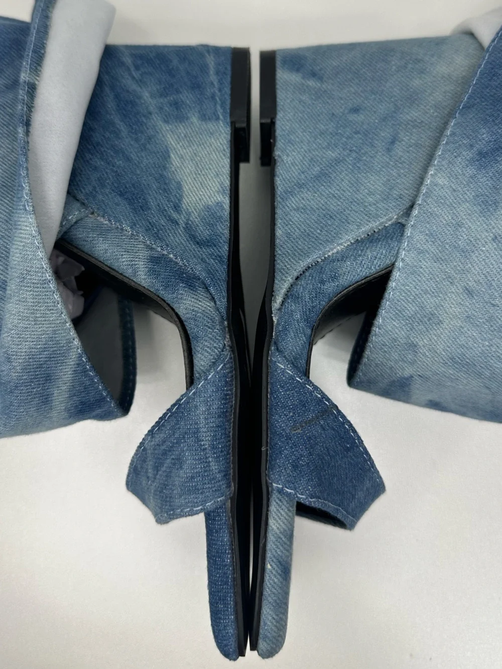 NIB Azalea Wang Marietta Denim Fold Over Open Toe Wedge Boots Tie Dye Size 9